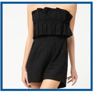 NWT Entro Black Ruffle Strapless Romper